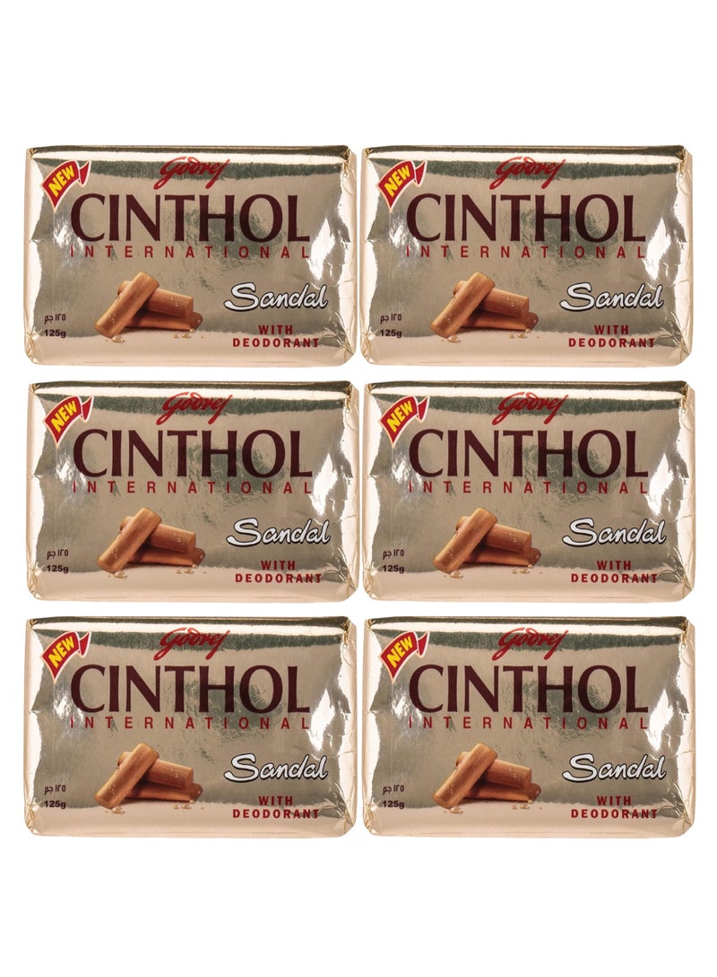 Cinthol Sandal International Soap with Deodorant - 125 gmx 6Pcs - Image 1